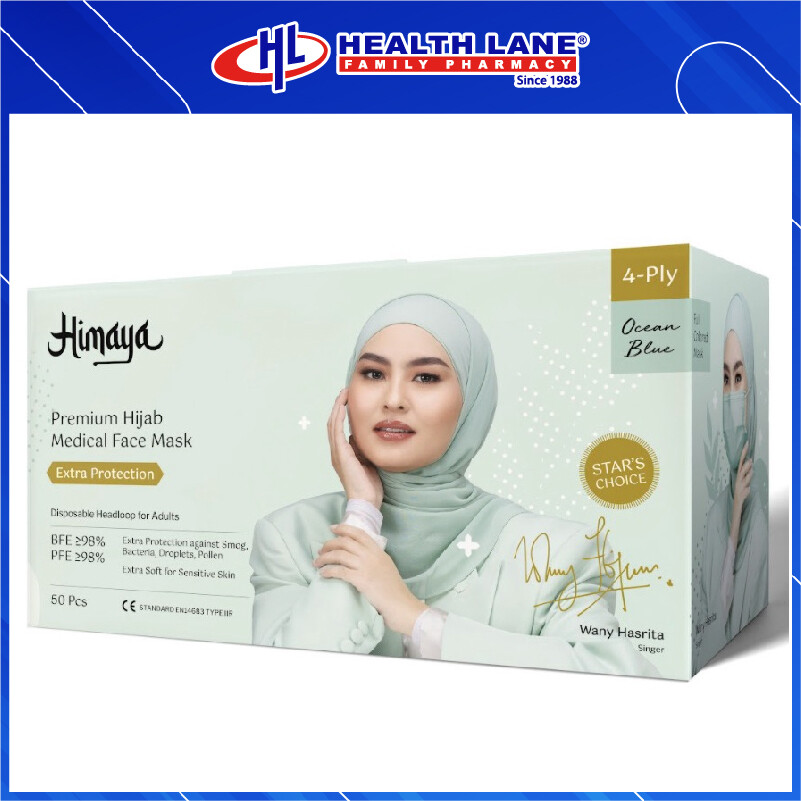 HIMAYA PREMIUM  FACE MASK 4 PLY 50'S (HIJAB)- OCEAN BLUE (MINT)